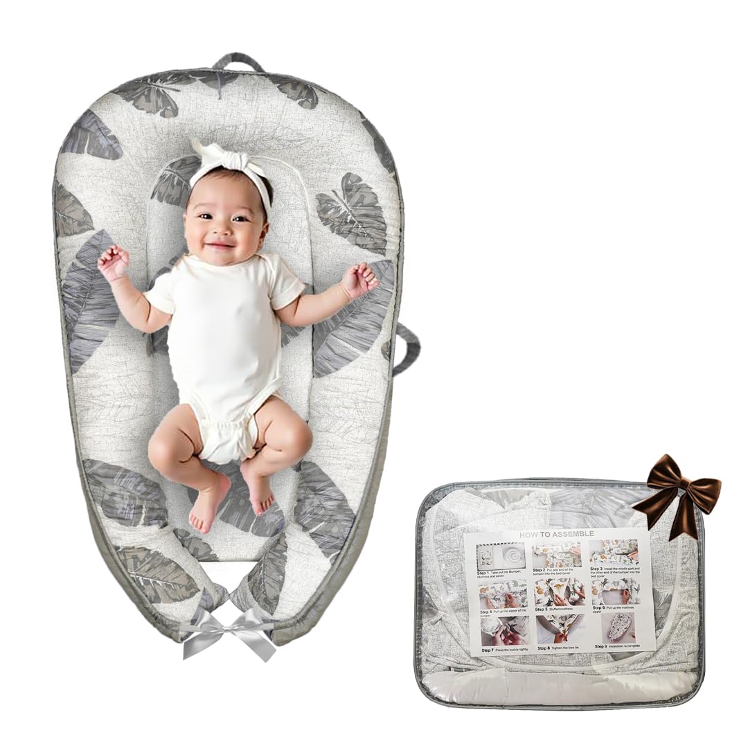 Soft & Breathable Infant Lounger for Newborn 0-24 Months (Grey White Leaves)
| Adjustable Cotton Floor Seat Co-Sleeping