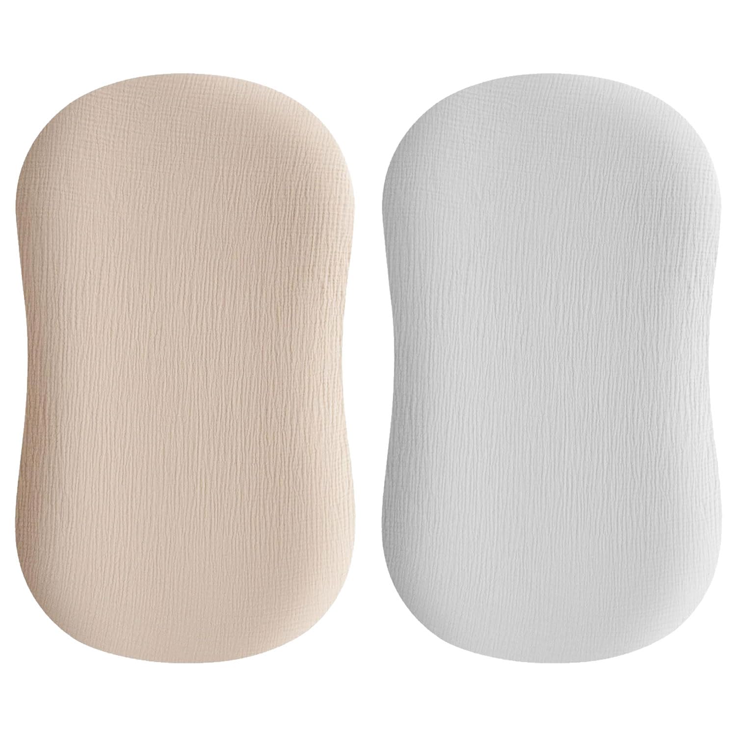 2 Pack Grey Muslin Baby Lounger Pillow Covers Soft Breathable Newborn Bed Cover Replacement Seat Slipcovers for Infant B